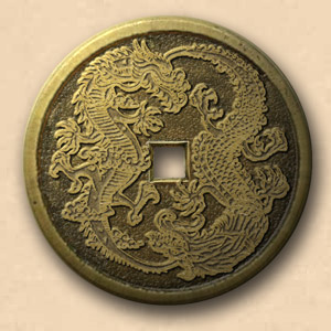 Coin with two six-fingered dragons